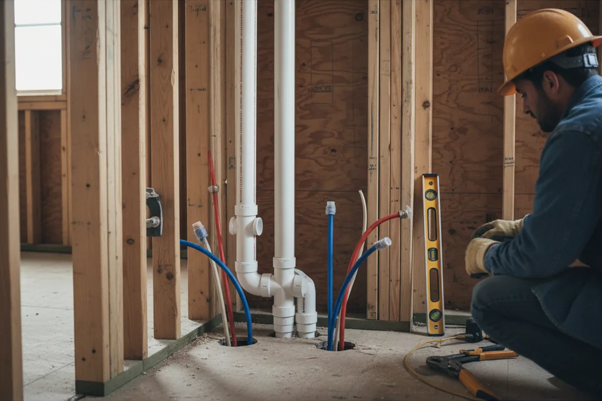 Drain and supply rough-in during Sump Pump Repair in Sharptown