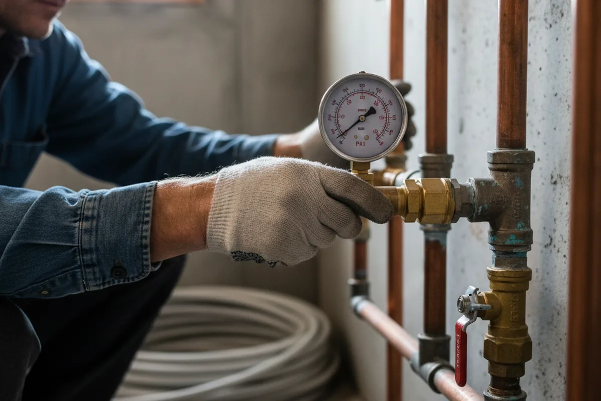Pressure testing a repaired line during Water Line Repair in Sharptown